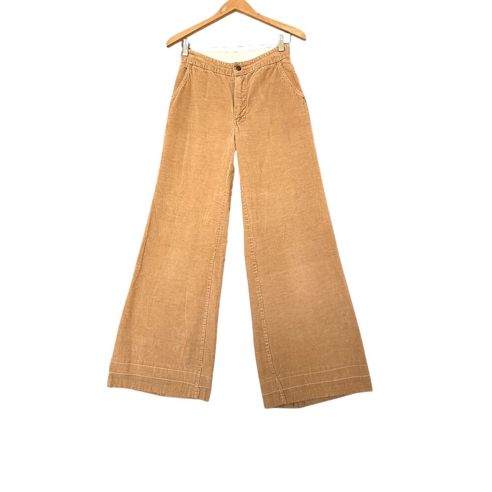 Vintage 70s Tan Corduroy Flare Pants Womens S 2 4 Wide Leg Festival Western Boho